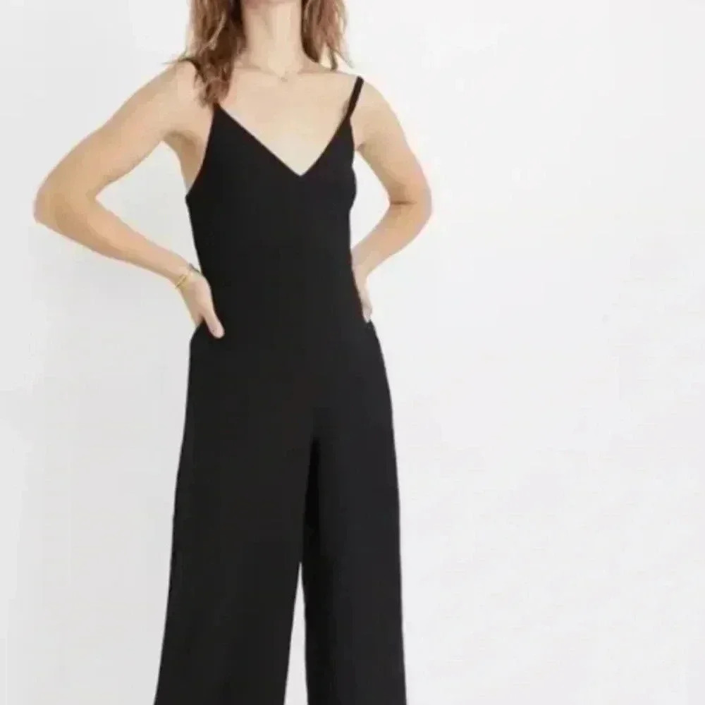 Madewell Thistle Wide Leg Cami Jumpsuit Black Smocked Back Size 00 Strong alter - Picture 6 of 12